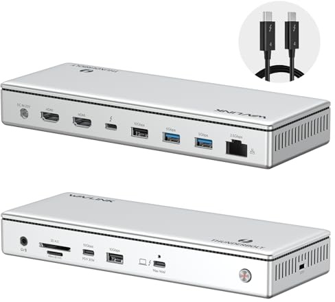 WAVLINK Thunderbolt 4 Dock 40Gbps, 96W PD, 8K/Triple 4K, pour Mac & Windows | Station d'accueil 13-en-1 : 8K@60Hz, triple 4K@60Hz, 2 HDMI, USB-C/A 10Gbps, 2,5G LAN, SD/TF 312Mo/s, audio, charge 96W PD