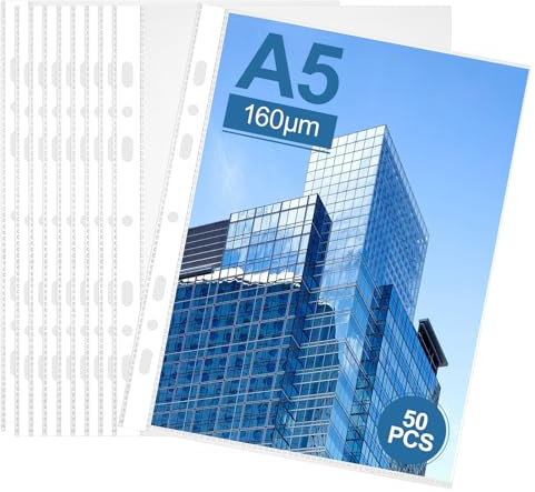 50 Stück Fotohüllen Din A5 Prospekthüllen,Transparent Fotohüllen für Ordner | Klarsichtfolien Hülle Taschen zum Schutz Glasklar für Fotos Postkarten Rezepte Papier Akten Dokumenten