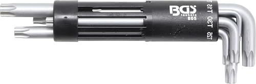 BGS 805 | Winkelschlüssel-Satz extra lang | T-Profil (für Torx) mit Bohrung | T10 - T50 | 8-tlg. | Chrom-Vanadium-Stahl (S2) | Rundbehälter mit 3-Wege-Griff | kurzer und langer Schenkel