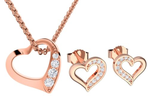 Schmuckset Rosegold Herz von AMOONIC Zirkonia Silber 925 vergoldet | Herzkette Rosegold und Herz Ohrringe Silber 925 Schmuck Damenkette Damen Ohrstecker Set