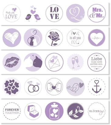 25 Hochzeits-Aufkleber I dv511 flieder I Ø 3,6 cm I Rund Set Freudentränen-Sticker Hochzeits-Sticker Geschenk-Aufkleber Gastgeschenk Mitgebsel lila