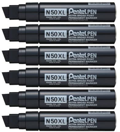 Pentel Pen N50XL Lot de 6 Marqueurs permanents pointe biseautée EXTRA-LARGE, Noir
