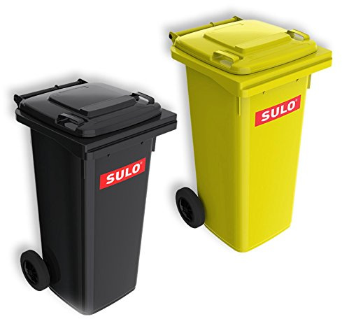 SULO Lote de 2 Cubos de Basura 2 Ruedas, contenedor a Basura 120 L, Gris e Amarillo (22068+22071)