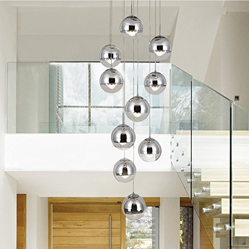 BDS lighting Lámpara de escalera moderna 10 bolas de cristal personalidad creativa lámpara de sala de estar minimalista larga luz colgante, 40 * 200 cm (Color : La Plata)