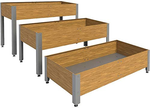 Suinga Pflanztisch aus verzinktem Stahl in Holzoptik. Länge 146 cm x Breite 72 cm x Höhe 40 cm. Modell Amsterdam hergestellt aus Produkten für 275 Liter Substrat oder Dünger.
