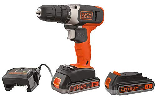 BLACK+DECKER BCD001E2K, Trapano Avvitatore 18 V 37 Nm con 2 Batterie al Litio da 2,5 Ah
