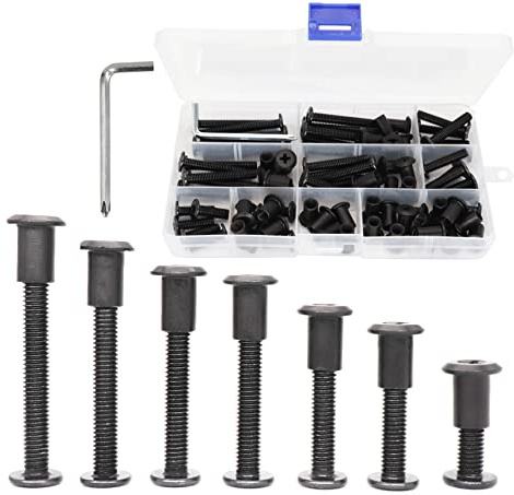 binifiMux 70pcs Black M6 x 15/20/ 25/30/ 35/40/ 50mm Flat Head Bolt Joint Connecting Bolts Phillips Screws Rivet Cap Nuts Assortment Kit, Furniture Connector Rivet Bolts with Dowel Nuts