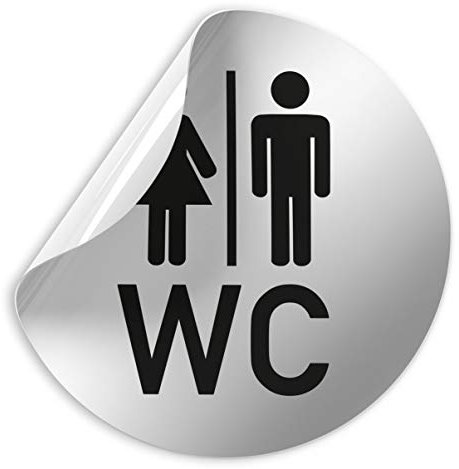 Türschilder24 Folienschild Schild - WC + Toilettenpiktogramm - D = 100 mm PVC Silber - Robuste kratzfeste Folie - UV beständig - Perfekt für Glastüren und alle glatten Flächen