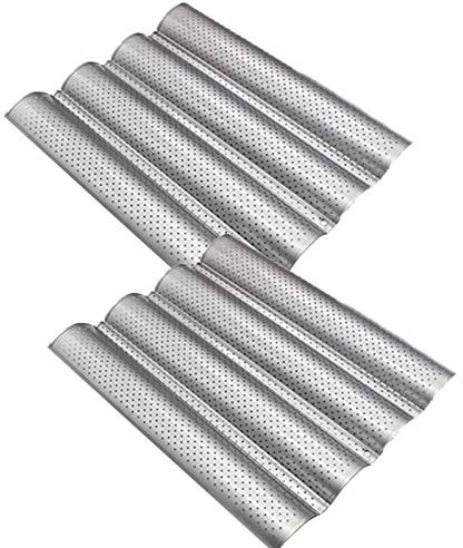 tooloflife 2 bandejas para hornear Baguette perforadas para hornear pan francés antiadherente bandeja para 4 baguettes
