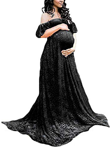 BUOYDM Mujer Vestido Embarazada de Fiesta Largos Foto Shoot Dress Fotográficas de Maternidad Apoyos De Fotografía (S, Negro)