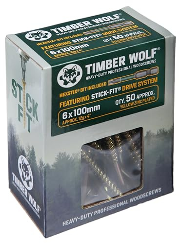 Timber Wolf Vis à bois – 6,0 x 100 mm – Boîte de 50, zinc et jaune (or)