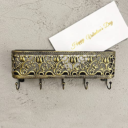 Briefhalter Wandhaken Organizer Schlüsselaufhänger Vintage Briefhalter Schlüssel Lagerregal Edelstahl Mesh/Korb Netz/Gewebe,Tulpen,Bronze,10x1.6x4 Zoll