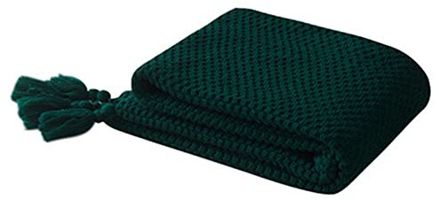 Zoomlie Wendbare Decke aus 100 % Acryl, große Strickdecke mit Fransen, Fransen, Schal, weich, warm, gemütlich, Bettdecke für Sofa, Doppelbett, Büro, Couch, Stühle (dunkelgrün, 180 x 200 cm)