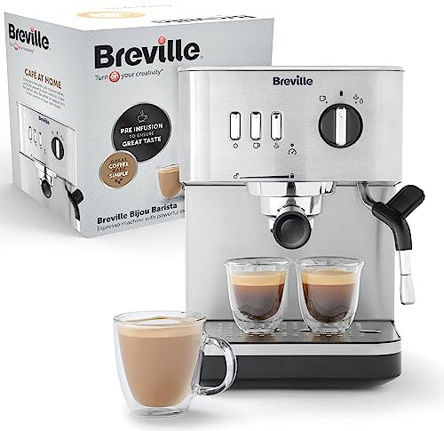 Breville Bijou Espresso Machine | Automatic and Manual Espresso, Cappuccino & Latte Maker | 15 Bar Pump | Steam Wand | Silver [VCF149]
