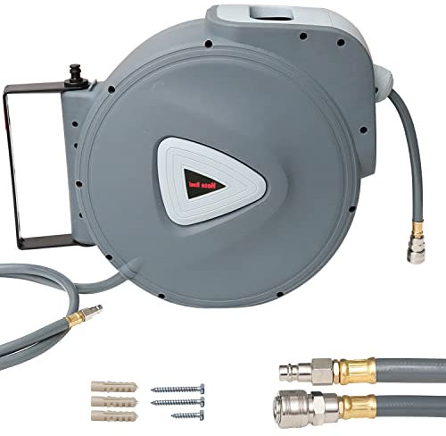 Joparri 30m Druckluftschlauch Aufroller Automatisch 1/4 Anschluss, Schlauchaufroller Automatisches Aufrollen 180° Schenkbar, Beliebige Länge Sperre, Schlauchtrommeln für Wandmontage