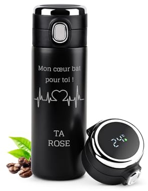 Maverton Bouteille isotherme personnalisable, Mug Isotherme 400ml | Avec gravure pour homme, Afficheur LED, Cadeau Homme Saint Valentin, Cadeau Personnalisé Anniversaire, pour lui, coeur
