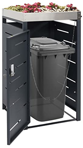 Mendler 1er-Mülltonnenverkleidung HWC-H40b 110x60x62cm Edelstahl | Mülltonnenbox, Pflanzkasten, Metall-Kombi, 24kg, erweiterbar