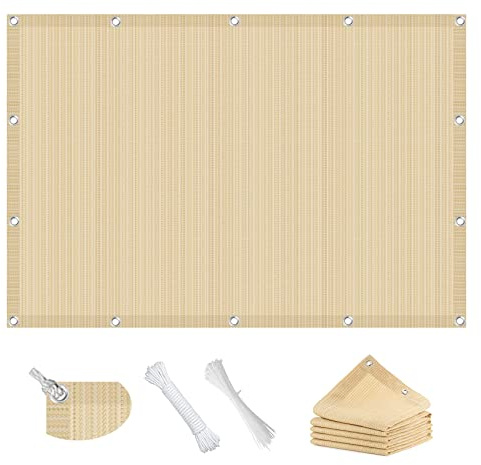 Rete Ombreggiante 1.5 x 3 m Protezione UV 95% Tenda da Sole Telo con Occhielli per Giardino Esterno terrazza, Color Crema