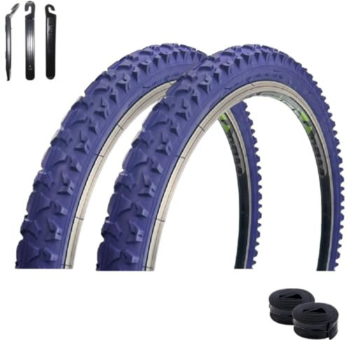 2 x Roverstone 26 Fahrradreifen Fahrradmantel Dunkelblau 57-559 (26x2,125) + 2 x passende Schläuche AV inkl. Reifenheber