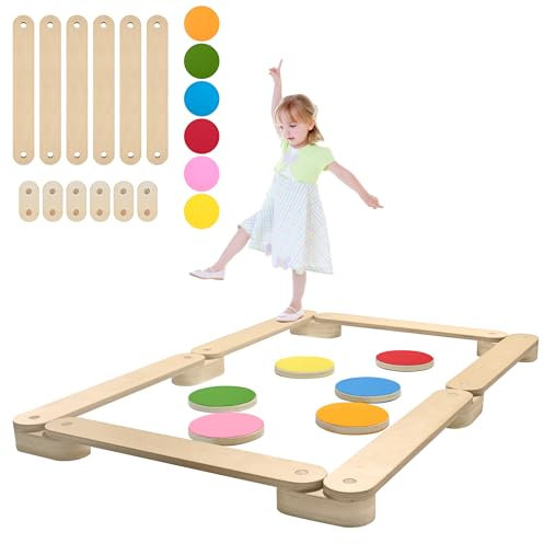 SUBTLETY Holze Balanciersteine Schwebebalken Set Stapelsteine mit Balance Boards Kombinierbar Balancierbrett für 3-7 Jahren Kinder Balancierbalken Spielzeug für Drinnen und Draußen