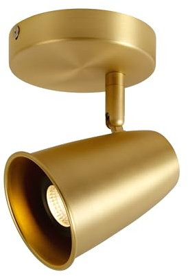Aisilan Gold LED Ceiling Spotlight, Adjustable GU10 Surface Mount Light, Brushed Gold 7W 3000K Warm White Indoor Spotlight for Kitchen Living Room Artwork, Track Lighting Style