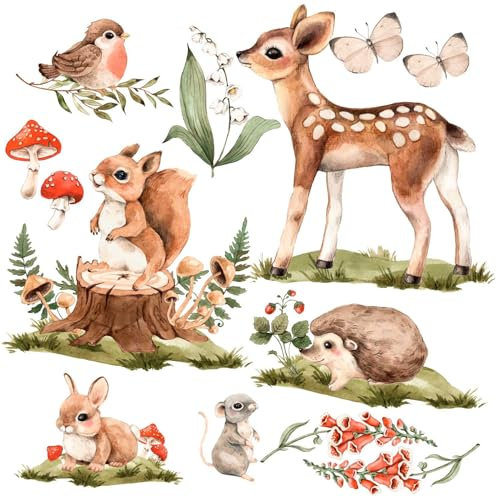 HUBDECO - Wandtattoo Kinderzimmer - Wanddeko - Selbstklebende Folie - Fototapete - Wandsticker - Selbstklebende Tapete - für Mädchen und Jungen - Wald, Tiere - 60x120cm