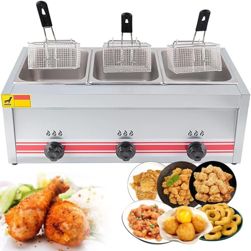 Friteuse à Gaz Professionnelle, Friteuse à Gaz 10L/20L/30L, Friteuse de Croustilles de Poulet en Acier Inoxydable avec Panier Pour Cuisine De Restaurant Commercial à Domicile,30L