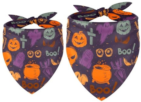 Hundehalstücher mit Halloween-Muster, Dreieckstuch für kleine, mittelgroße und große Hunde und Katzen, Haustierhalstuch, Dreieckstuch, Lätzchen, 2 Stück
