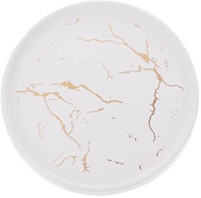 Yardenfun Piatto Portagioie in Marmo Venature Dorate, Vassoio Portaoggetti in Ceramica Bianca, Porta Anelli Oro Rotondo Per Gioielli e Snack, Accessorio Elegante Per Casa, Ufficio e Regalo
