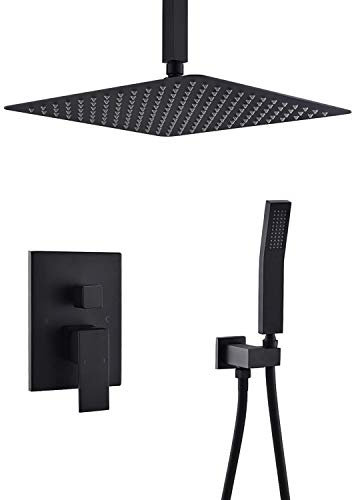 Decken-Regenduschsystem mit 12-Zoll-Hochdruck-Regenduschkopf und Handbrausen-Set aus Metall, mattes schwarzes System, Luxus-Duschsystem
