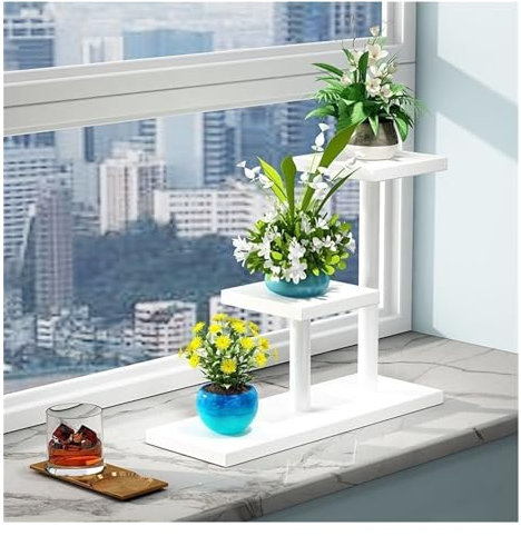 Pflanzenregal Blumenständer Pflanzenständer Quadratischer Desktop-Sukkulentenständer Aus Metall, Tischplatte, Fensterbank, Pflanzenregal, Niedlicher Pflanzenhalter Blumenregal Blumentreppe(White2)