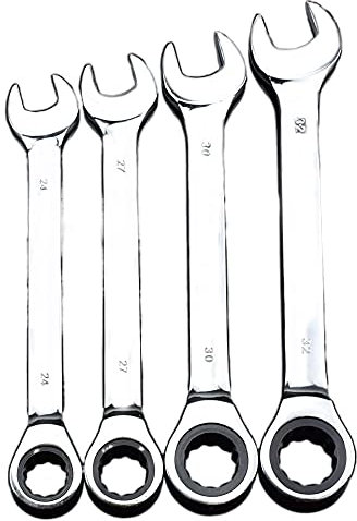 QIULKU Ratschenschlüssel,MaulschlüSsel 24 mm 25 mm 27 mm 30 mm 32 mm fester Doppelkopf-Ratschenschlüssel Ringmaulschlüssel-Set Universalschlüssel(27mm)