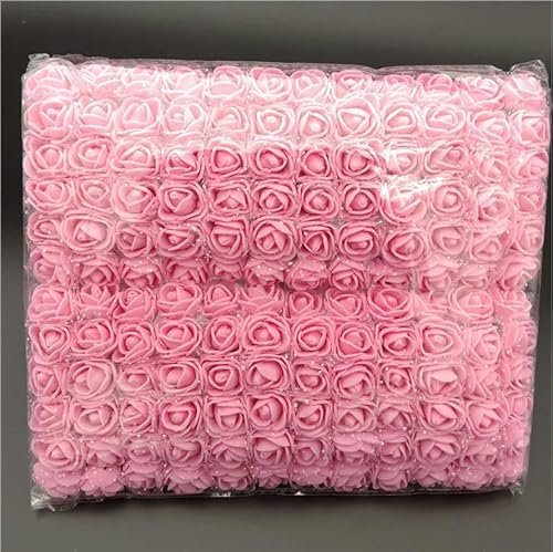 ZFISH 144 Stück kleine 2 cm große Schaumrosen, künstliche Blumen, Heimdekoration, Scrapbooking-Zubehör, Hochzeit, Weihnachtsgirlande, DIY-Kunstmaterialien (Gaze) Rosa