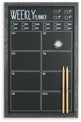 Cathedral Products Charcoal Frame Magnetic Weekly Planner Chalk Board | Premium Weekly Organiser | Includes Chalk Pencils & Magnet