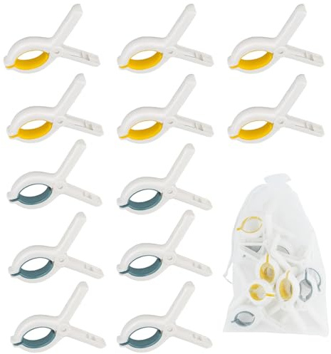 SHBAOCH Beach Towel Clips, 12PCS Large Sunbed Towel Clips, Strong Grip Clothes Pegs for Laundry Sunbeds Pool Chairs Sunlounger Essentials Accessories