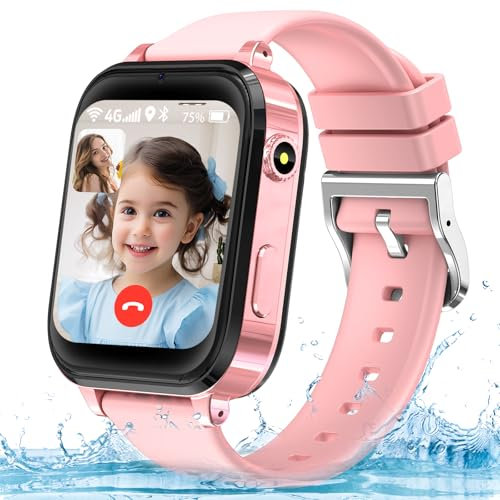 Kinder Smartwatch, 4G Smartwatch Kinder mit GPS und Telefon, Armbanduhr Kinder Junge, Smart Watch Kinder, Kinderuhr mit Voice Chat, IP68, SOS, Wasserdicht, Touchscreen, Spiel, Kamera, Wecker