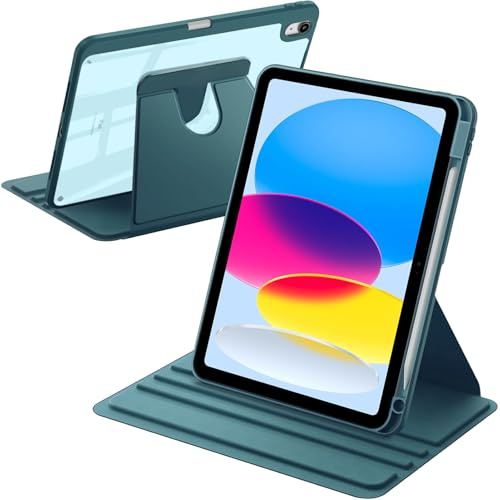 A-BEAUTY Funda Giratoria Compatible con iPad (A16) 11.ª/10.ª Generación (2025/2022) con Portalápiz, Cubierta a Prueba de Golpes Protectora Respaldo Clara, Auto-Sueño/Estela, Verde Oscuro