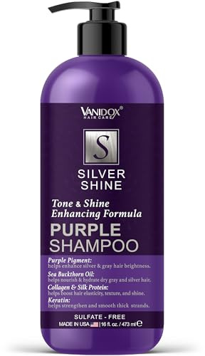 VANIDOX Brass Toning Purple Shampoo for Grey and Silver Hair, Infused with Purple Pigment, Sulfate Free Shampoo for Gray and Silver Hair (16 fl oz)