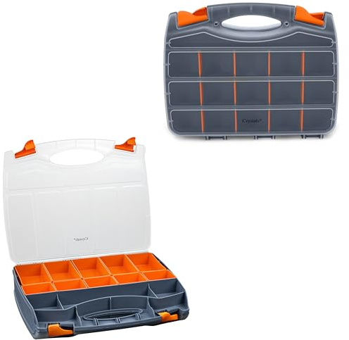Crystals Tool Box Organiser - Double Side Tool Storage Organisers with Removable Compartments - Portable Mini Tool Storage Box with Lockable Handle for DIY Garage (31 Compartments)