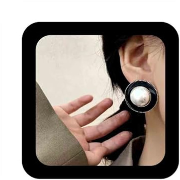 Enautoabs Vintage Perle Schwarz Emaille Ohrringe Große Runde Perle Ohrstecker Ohrringe Aussage schwarzer weißer Ohrring Übertrieben Knopf Ohrring Schmuck Für Frauen