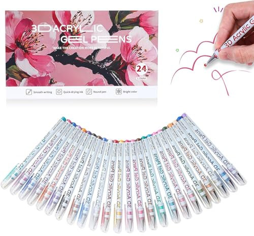 CHENRI Multi-Color Gel Pen Set for Drawing & Coloring, 2026 Neue 3D-Acryl-Farbmarker, Art Glitzer Gel Stifte, Acrylfarbe Stifte Acrylfarbe Marker, 3D-Tintenstift für Lettering, Zeichnung (24PCS)