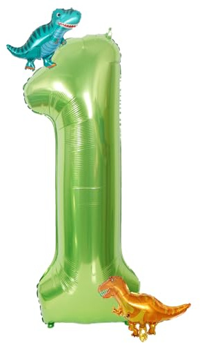 Dino Zahlen Luftballon 1. Geburtstag,40 Zoll Grün Zahlenballon 1 mit Dino Folienballon, Geburtstagsdeko 1 Jahre Junge Mädchen, Dino Zahlen Helium Ballon 1, Ballons 1 für Geburtstag Jubiläum Party Deko