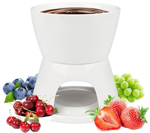 Bohrma Schoko Fondueset Keramik Mini Schokofondue Käsefondue Fondue Set Topf Kerze Gabel Keramik Schokofondue Set Weiße Käsefonduetopf aus Porzellan Schokoladenschmelzer für Fondue