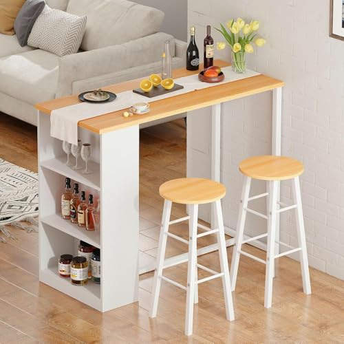 SogesHome Bartisch Esstisch Set mit 2 Stuhlen Küche Esstisch mit 3 Ablagefächern Konsole für den Korridor Esszimmer Wohnzimmer 91 x 49,5 x 91 cm