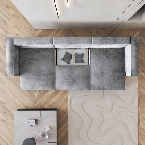 Masseno Ecksofa SARMO M mit Schlaffunktion U-Form, Sofa mit Bettkasten, Wohnzimmersofa, Couch, Soffa, Bettsofa, Couchgarnitur- Blau, Monolith 77