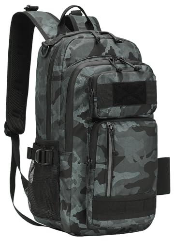 SUIKIHUM 35L Fishing Backpack with Rod Holder, Waterproof Tackle Backpack, Sling Crossbody Fishing Bag for Fishing Camping Hiking Hunting, Dark Camouflage