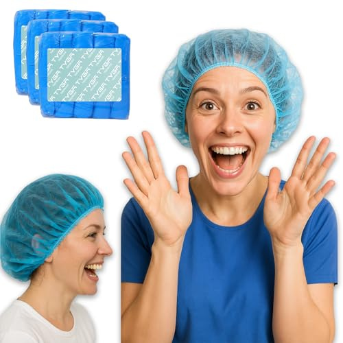 TYGA Store 3 x 100 x Mob Caps - Einweg-Vlies-Haarnetz, elastische Haarnetze, Premium-Haarabdeckungen, ideale Haarnetze für Küche, Gastronomie & allgemeinen Schutz (Blau) (300 Stück)