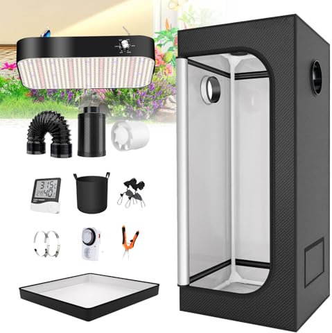 Armario de cultivo, kit completo con luz LED, ventana de observación, bolsa de herramientas y bandeja para el suelo, invernadero para plantas de interior, caja de propagación, armario,120x120x200cm