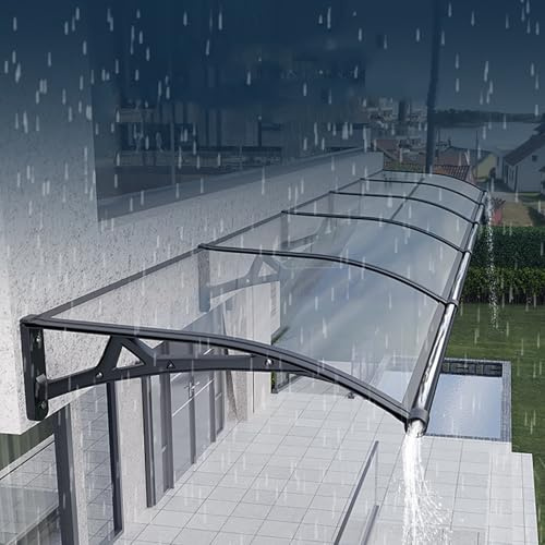 NEDLON Auvent pour Porte D'entrée, Marquise De Fenêtres Silencieux avec Évier De Guidage, Abri Banne De Polycarbonate avec Support en Aluminium, pour Garage, Balcon, Entrée, Bureau(W60xL100cm)