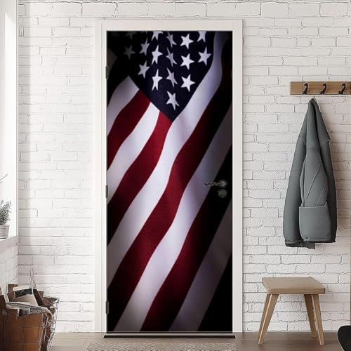 Türtapete Selbstklebend 85x200 Amerikanische Flagge Türfolie Rote Streifen Türaufkleber Fototapete 3D Effekt Türklebefolie Türposter für Innentür Schlafzimmer Bad Dekoration A-2036
